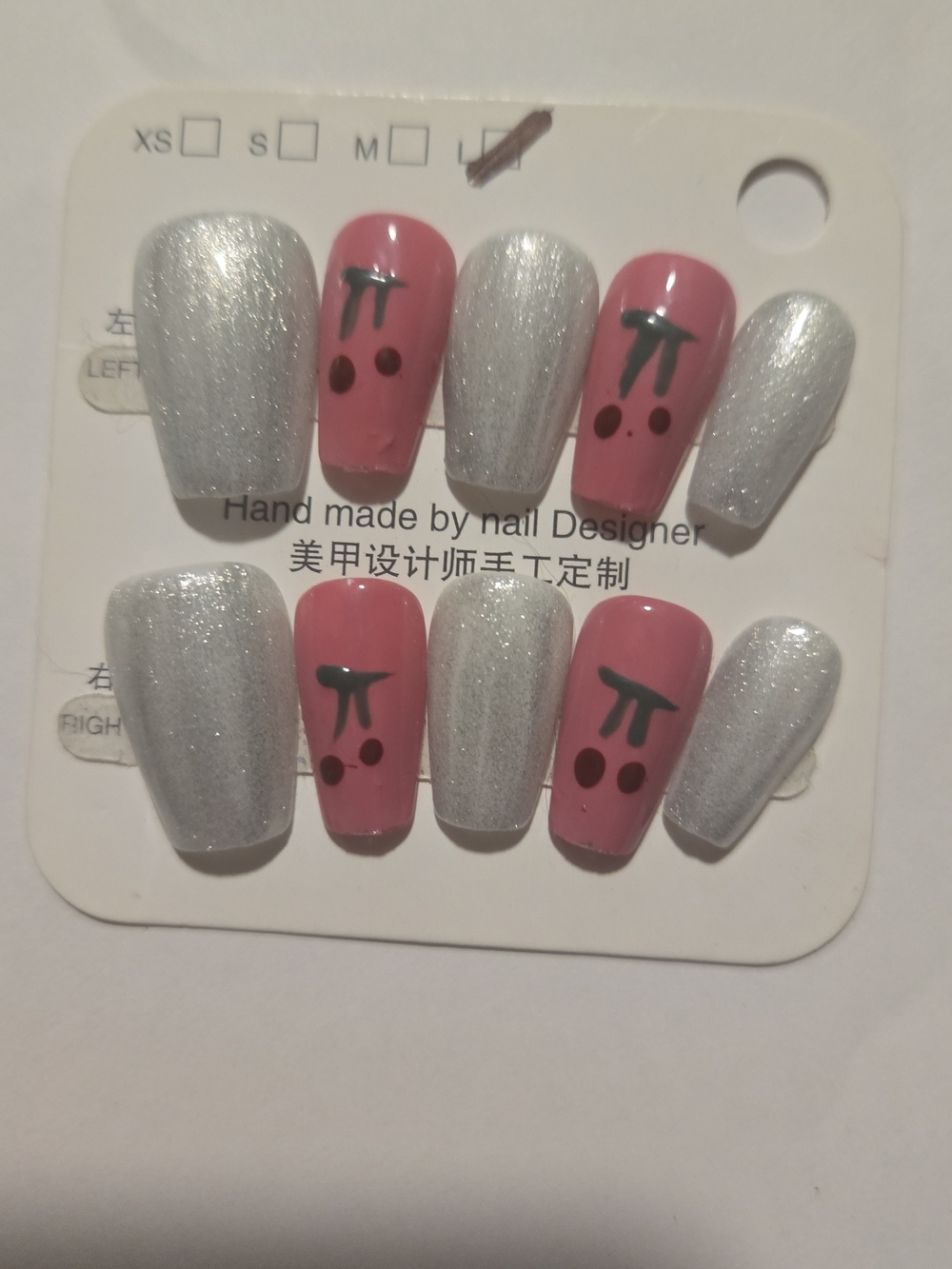 Handmade Pink & Silver Press-On Nails